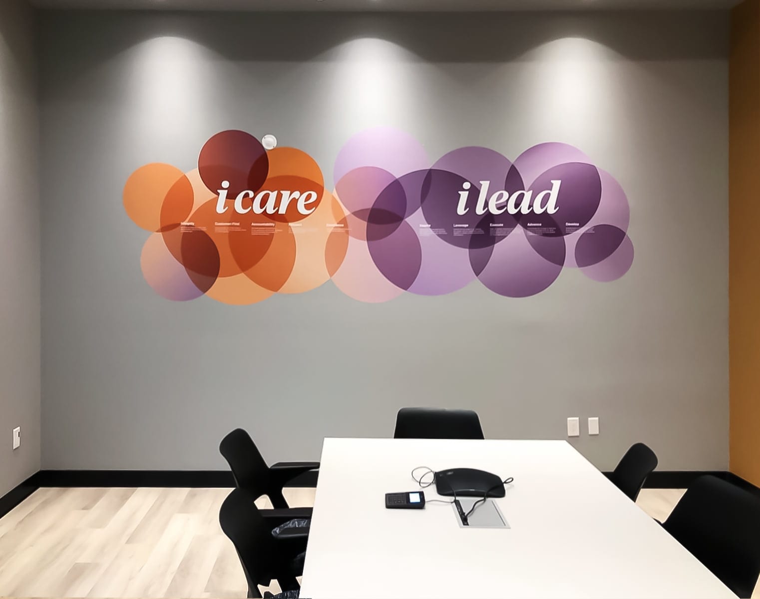 colorful vinyl wall graphics in conference room