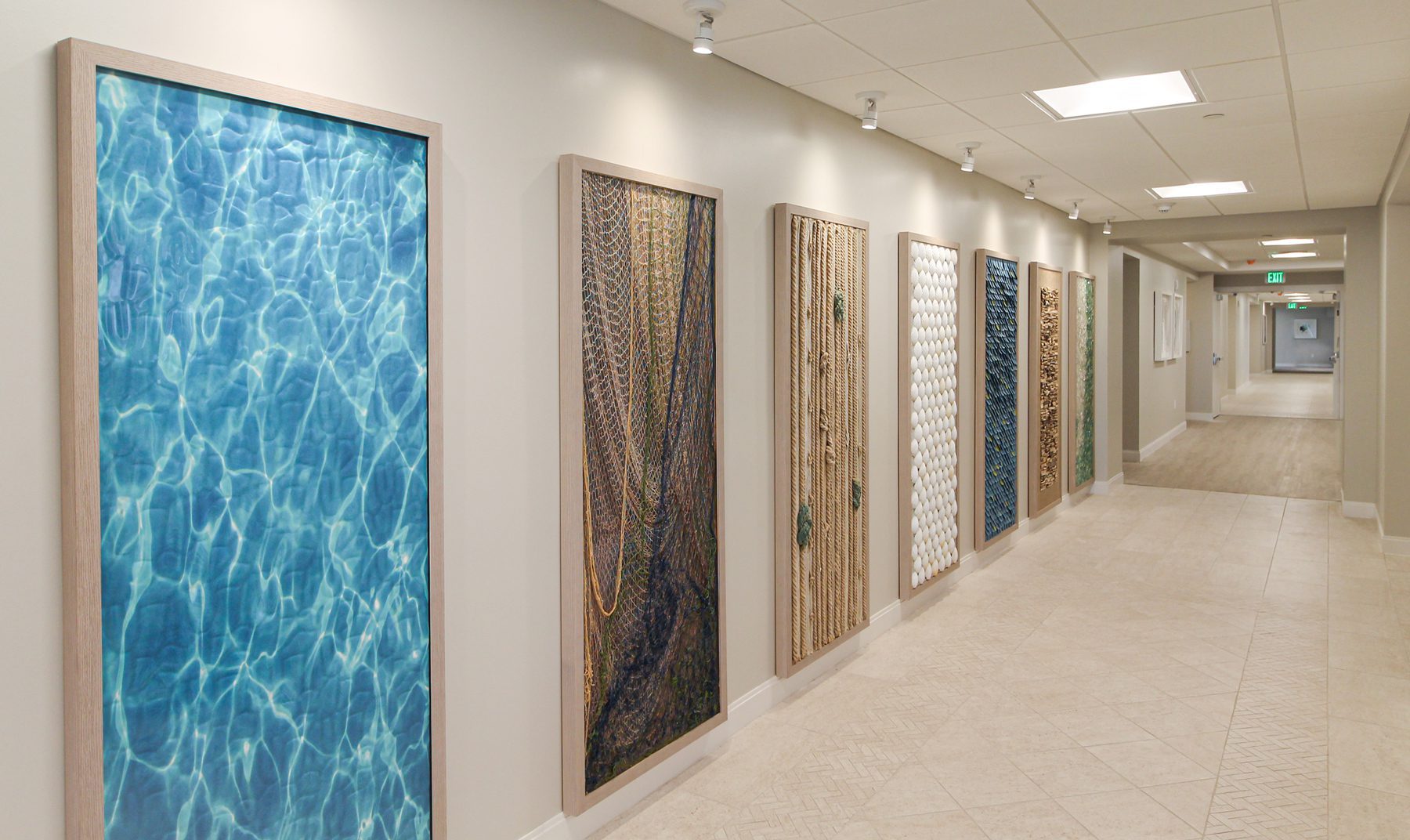 A senior living memory care residence features a tactile art installation from ARCH Design.